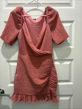 SAYLOR Dusty Rose Pleated Mini Dress with Ruffle Hem